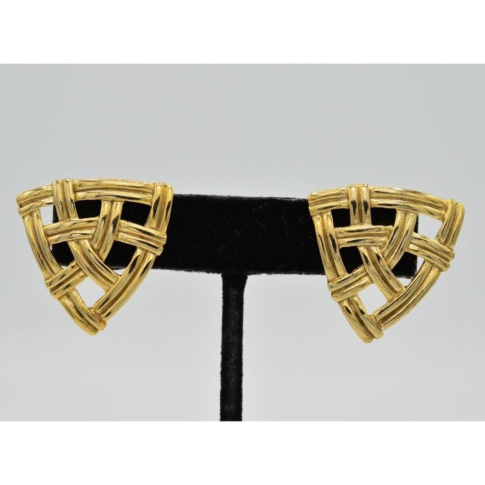Vintage Post Earrings Gold Tone Braided Triangle Pierced Post Bold NOS 1980s 9D